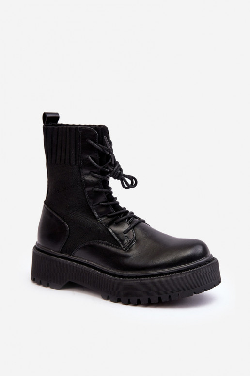 Bottines à semelle type chaussette avec lacets de couleur noire Dedinva