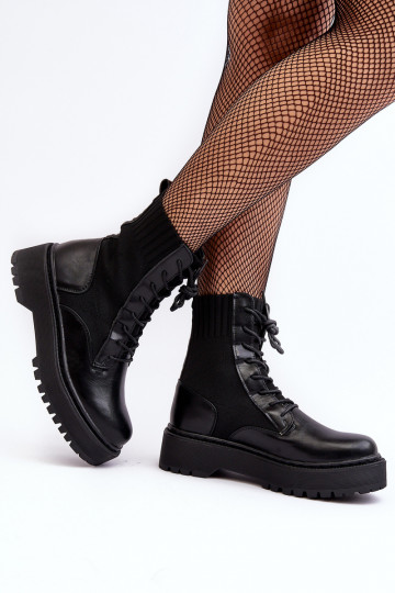 Bottines à semelle type chaussette avec lacets de couleur noire Dedinva 2