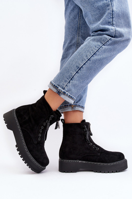 suède schoenen Dames enkellaarsjes met massieve zolen met ritsen in zwarte kleur Edivam suède schoenen Dames enkellaarsjes met massieve zolen met ritsen in zwarte kleur Edivam