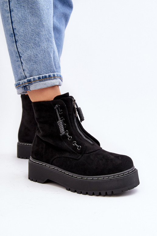 suède schoenen Dames enkellaarsjes met massieve zolen met ritsen in zwarte kleur Edivam suède schoenen Dames enkellaarsjes met massieve zolen met ritsen in zwarte kleur Edivam