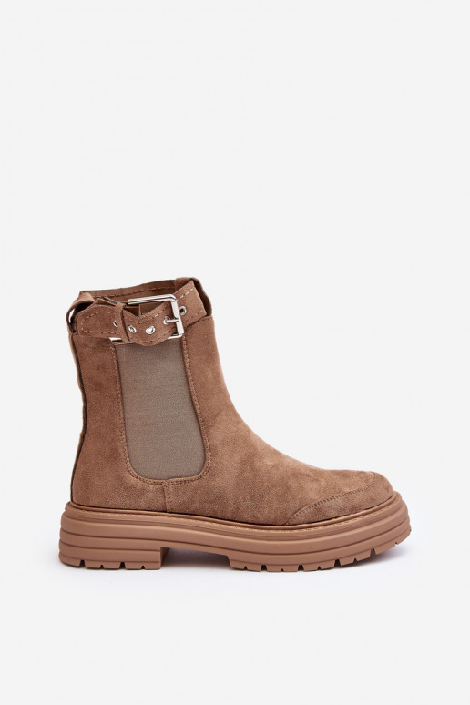 Stylische Wildlederstiefel mit trendiger massiver Sohle in beigem Ozaro