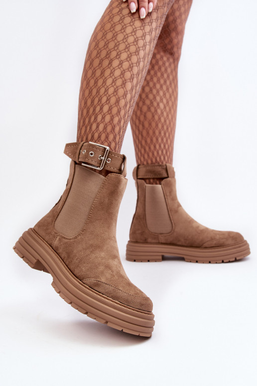 bottes en daim élégantes à semelles massives tendance en beige Ozaro