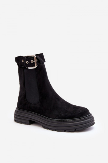 bottes élégantes en daim avec semelles massives à la mode de couleur noire Ozaro