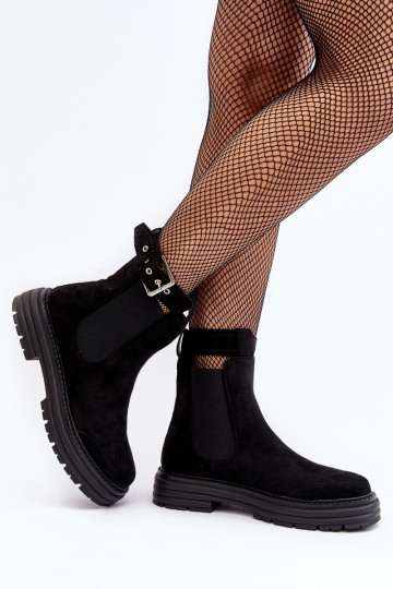 bottes élégantes en daim avec semelles massives à la mode de couleur noire Ozaro 2