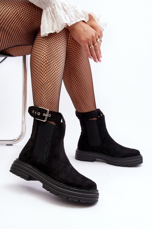 Stilvolle Stiefel aus Wildleder mit modischen massiven Sohlen in der schwarzen Farbe Ozaro Stilvolle Stiefel aus Wildleder mit modischen massiven Sohlen in der schwarzen Farbe Ozaro