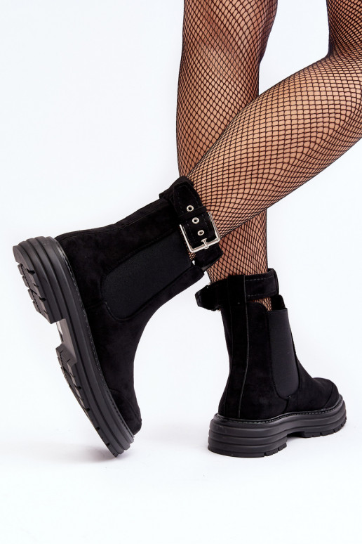 Stilvolle Stiefel aus Wildleder mit modischen massiven Sohlen in der schwarzen Farbe Ozaro Stilvolle Stiefel aus Wildleder mit modischen massiven Sohlen in der schwarzen Farbe Ozaro