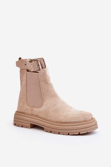 bottines en daim élégantes avec semelles massives à la mode en ivoire Ozaro