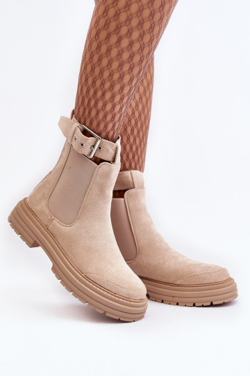 bottines en daim élégantes avec semelles massives à la mode en ivoire Ozaro 2