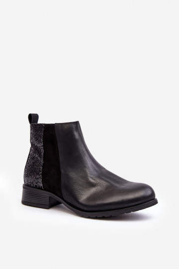 Bottines à talons larges avec écailles brillantes en noir Messio 2