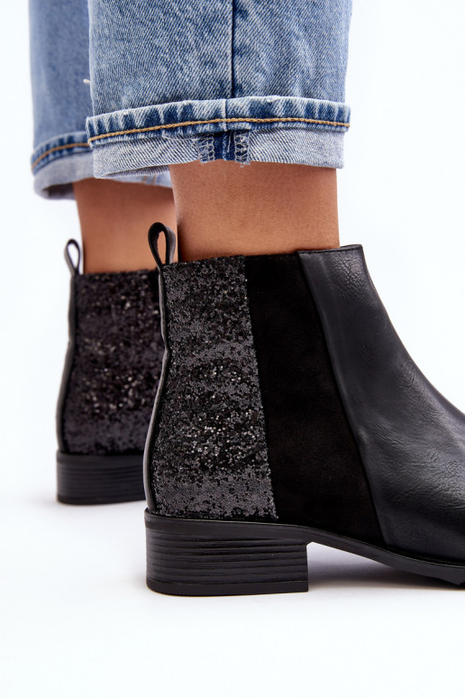 Laarzen met brede hakken met glanzende schubben in het zwart Messio Laarzen met brede hakken met glanzende schubben in het zwart Messio