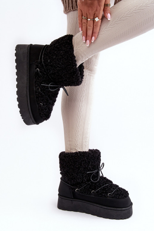 Bottines d'hiver à lacets avec semelle massive de couleur noire Loso