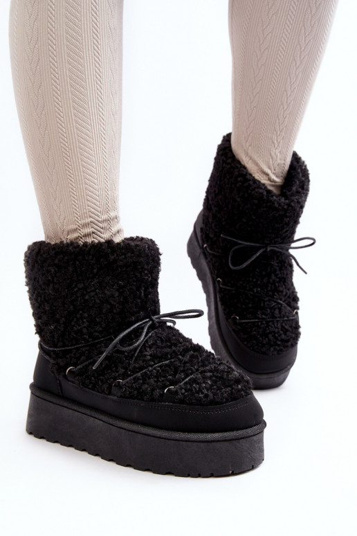 Bottines d'hiver à lacets avec semelle massive de couleur noire Loso