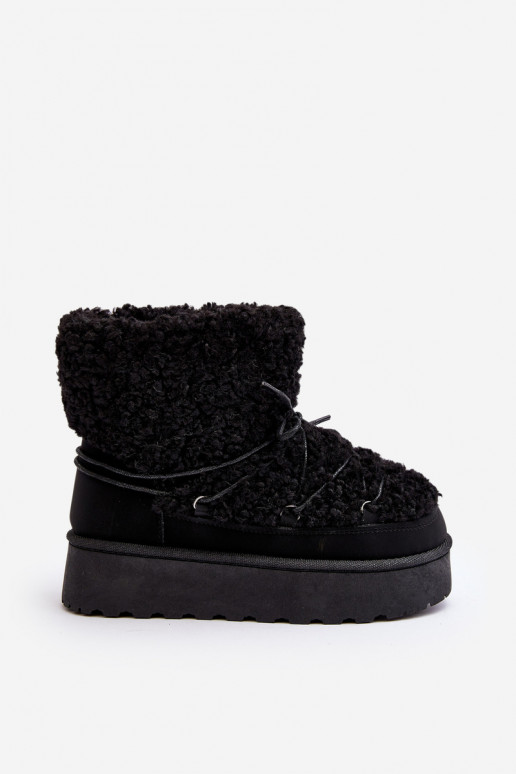 Bottines d'hiver à lacets avec semelle massive de couleur noire Loso Bottines d'hiver à lacets avec semelle massive de couleur noire Loso