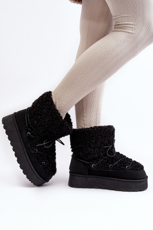 Bottines d'hiver à lacets avec semelle massive de couleur noire Loso