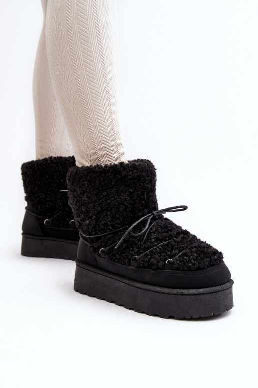 Bottines d'hiver à lacets avec semelle massive de couleur noire Loso