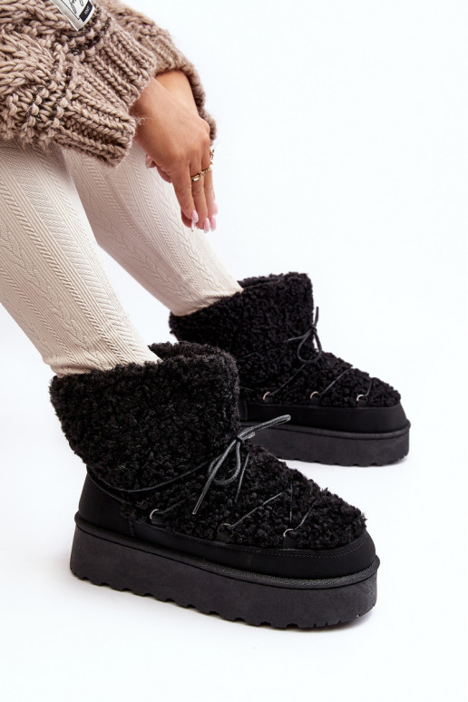 Bottines d'hiver à lacets avec semelle massive de couleur noire Loso