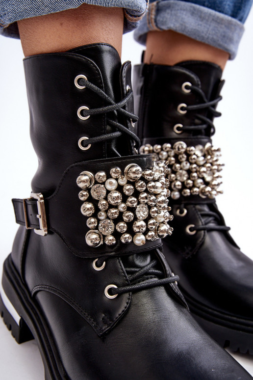 verwarmde laarzen Versierde zwarte kleur Lennen verwarmde laarzen Versierde zwarte kleur Lennen