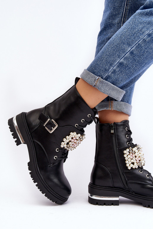 Gewärmte Stiefel Stiefel Stiefel verziert mit schwarzer Farbe Venizi Gewärmte Stiefel Stiefel Stiefel verziert mit schwarzer Farbe Venizi