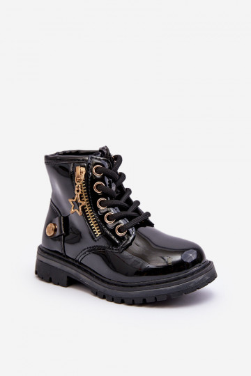 Bottines Enfants effet vernis avec fermetures éclair couleur noir réchauffé Felori