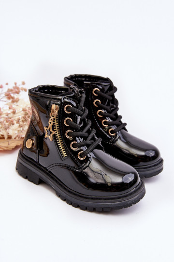 Bottines Enfants effet vernis avec fermetures éclair couleur noir réchauffé Felori 2