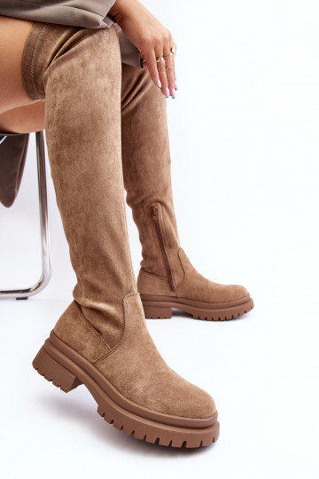 cuissardes à talons larges en Silune beige 2