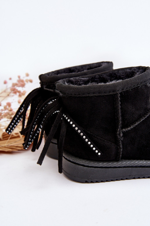 Bottes d'hiver chaudes pour enfants à franges de couleur noire Mikyla