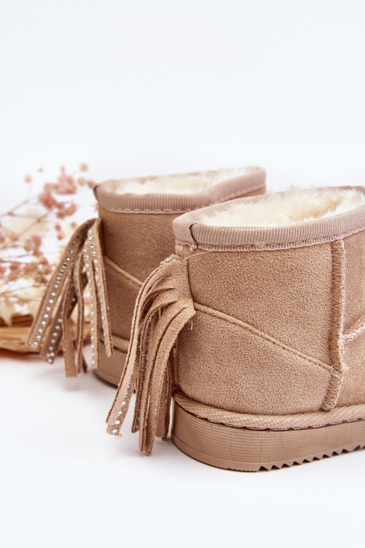 Bottes d'hiver chaudes pour enfants à franges beige Mikyla