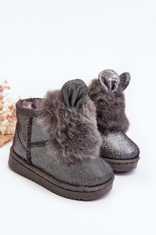 Bottes de neige pour enfants réchauffées avec fourrure à l'intérieur avec oreilles, couleur gris Betty
