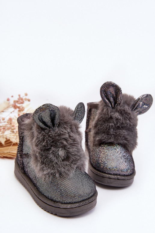 Bottes de neige pour enfants réchauffées avec fourrure à l'intérieur avec oreilles, couleur gris Betty