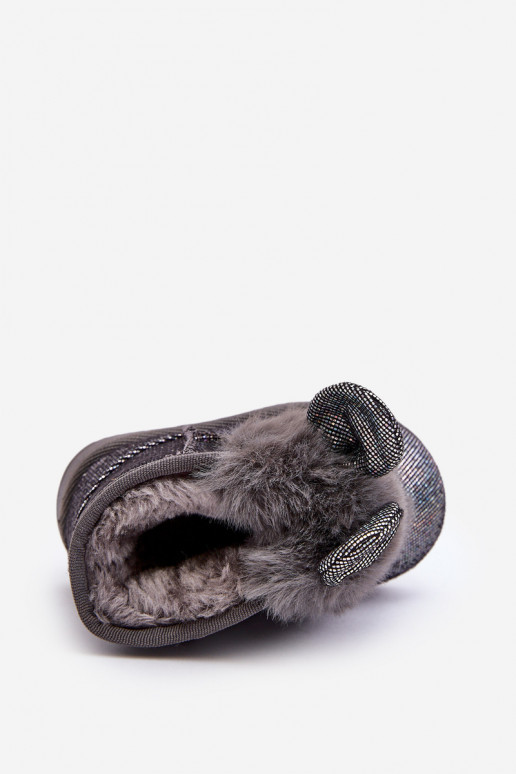 Kindersnowboots verwarmd met bont aan de binnenkant met oren, grijze kleur Betty