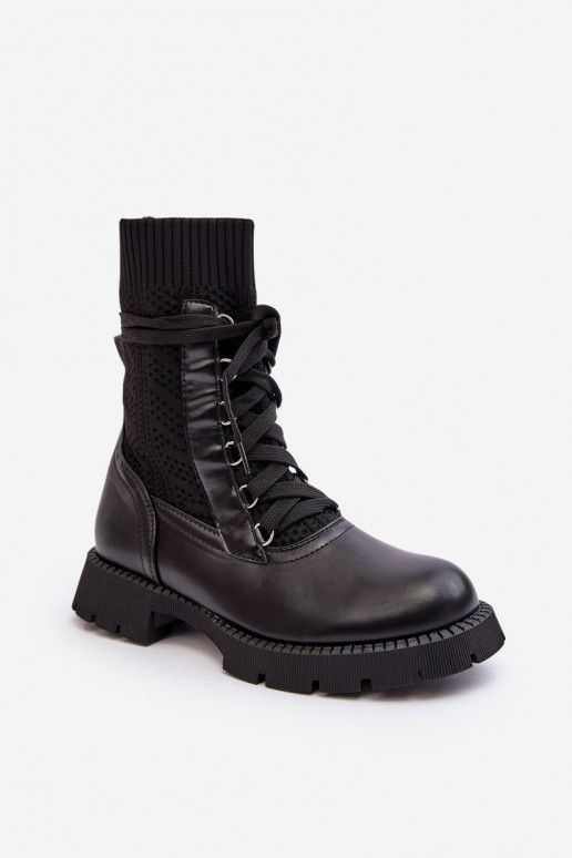Bottines à semelle type chaussette avec lacets en Gentiana noir