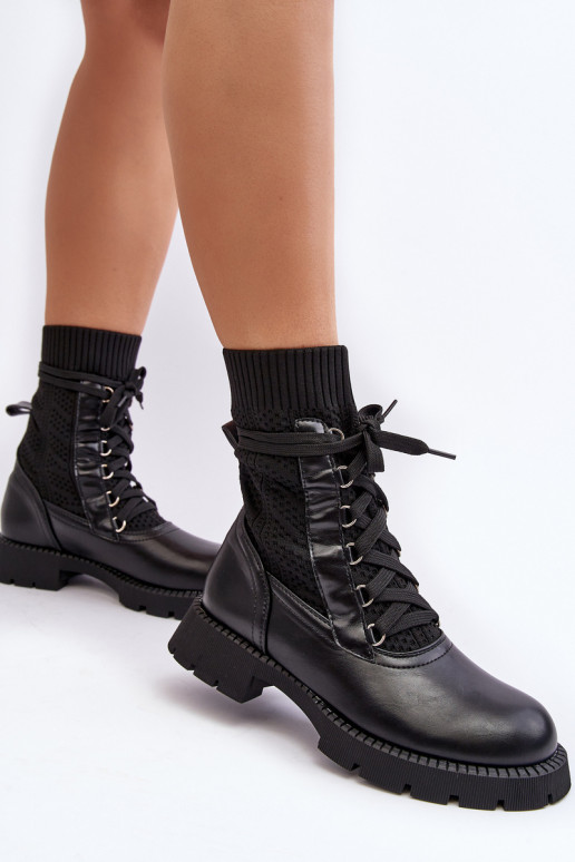 Bottines à semelle type chaussette avec lacets en Gentiana noir