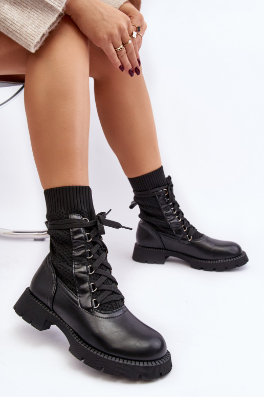 Bottines à semelle type chaussette avec lacets en Gentiana noir