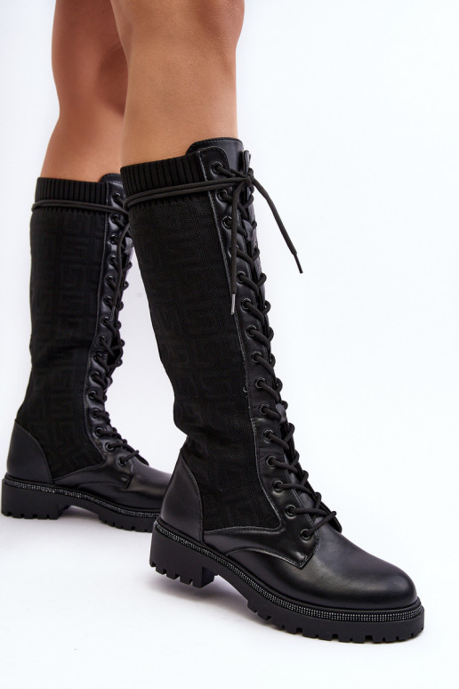 bottes à lacets pour femmes avec tige élastique en noir Virxinia bottes à lacets pour femmes avec tige élastique en noir Virxinia
