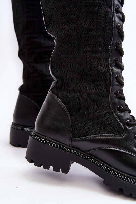 bottes à lacets pour femmes avec tige élastique en noir Virxinia