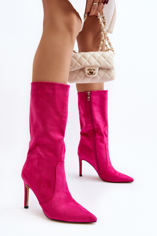 Lange Stiefel mit dünnem Absatz in rosa Farbe Odetteia