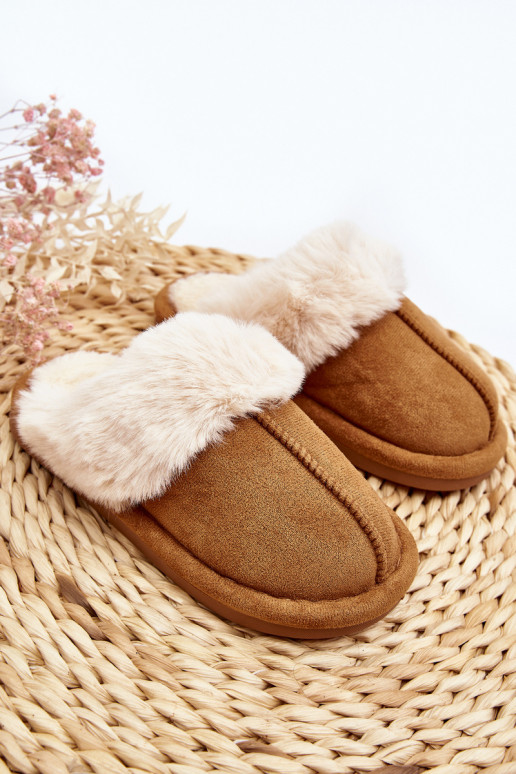 Chaussons pour enfants avec fourrure de couleur marron Befana