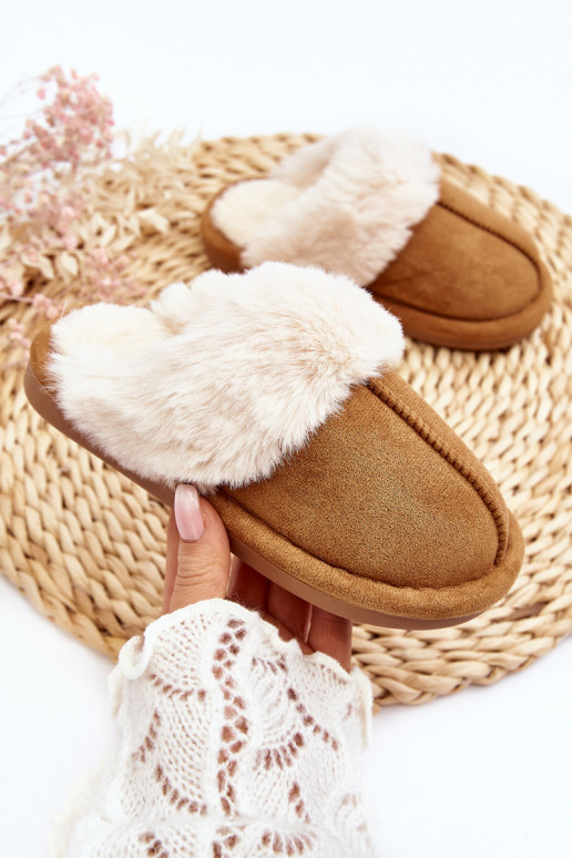 Chaussons pour enfants avec fourrure de couleur marron Befana