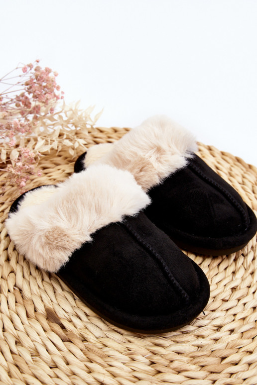 Chaussons pour enfants avec fourrure de couleur noire Befana
