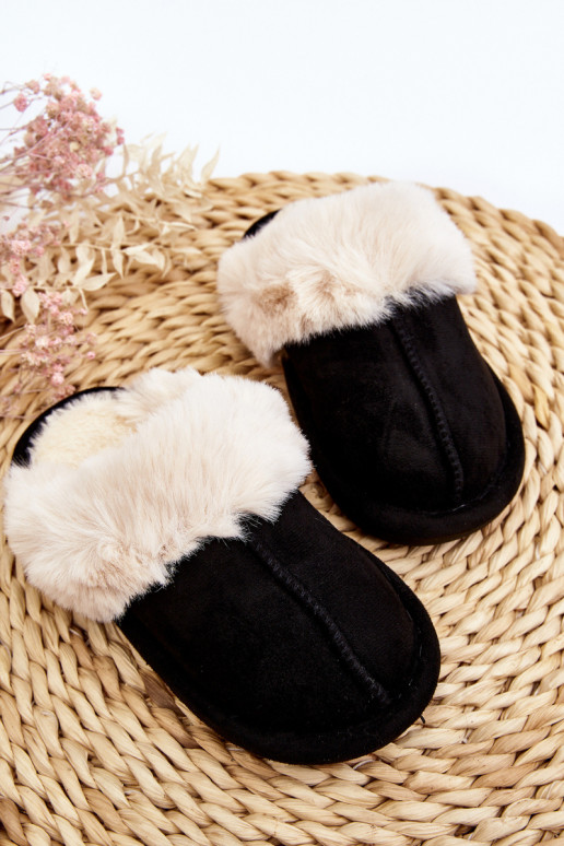 Chaussons pour enfants avec fourrure de couleur noire Befana