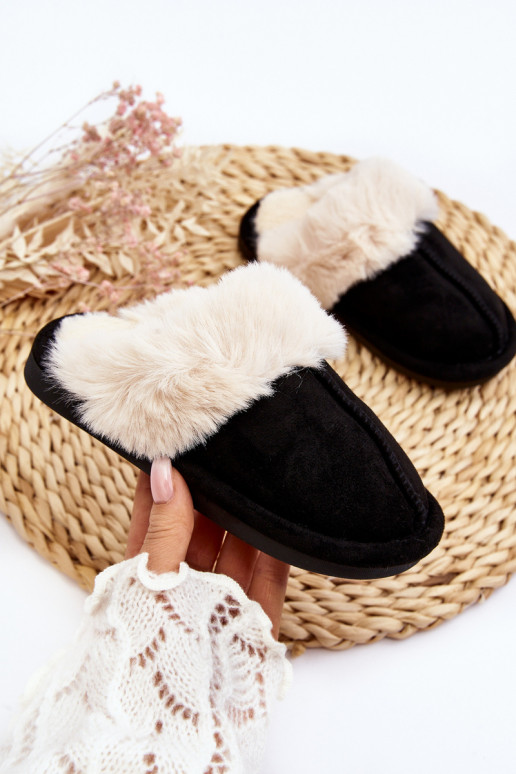Chaussons pour enfants avec fourrure de couleur noire Befana