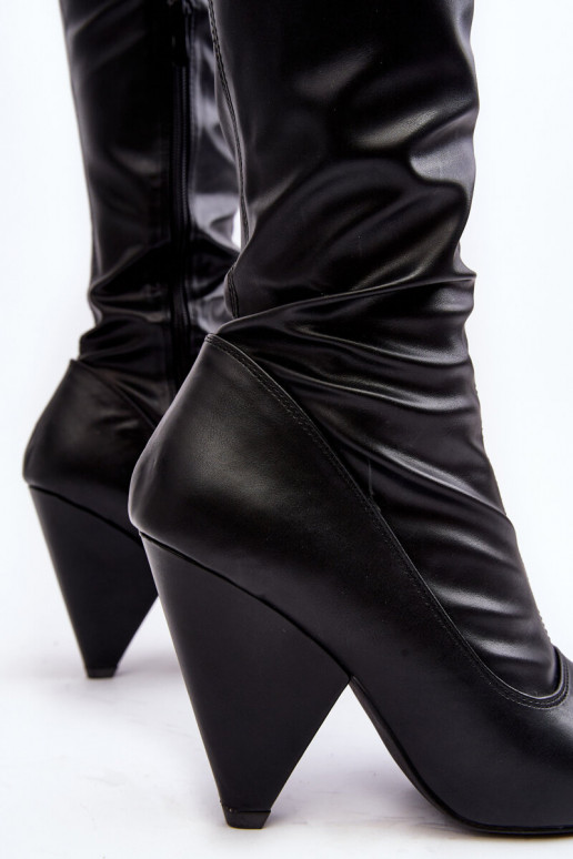 bottes longues à talons Eco cuir Lu Boo couleur noir