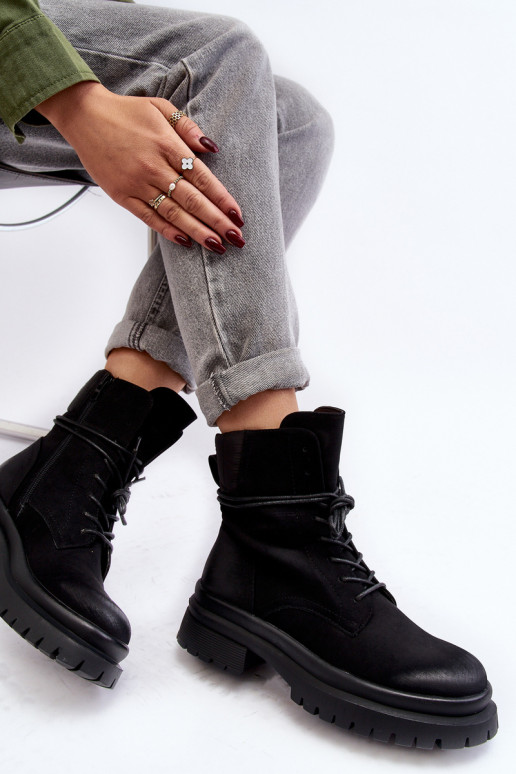 Bottines pour femmes à semelle massive de couleur noire Narelona