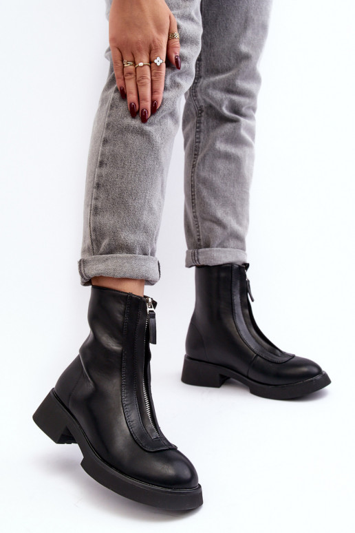 Bottines à talons larges avec fermetures éclair de couleur noire Elkasa Bottines à talons larges avec fermetures éclair de couleur noire Elkasa