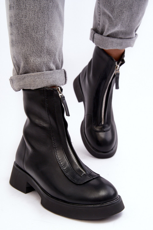 Bottines à talons larges avec fermetures éclair de couleur noire Elkasa Bottines à talons larges avec fermetures éclair de couleur noire Elkasa