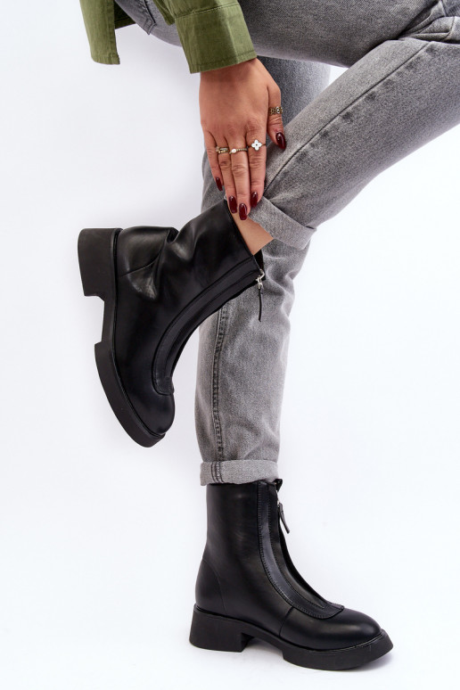 Bottines à talons larges avec fermetures éclair de couleur noire Elkasa Bottines à talons larges avec fermetures éclair de couleur noire Elkasa