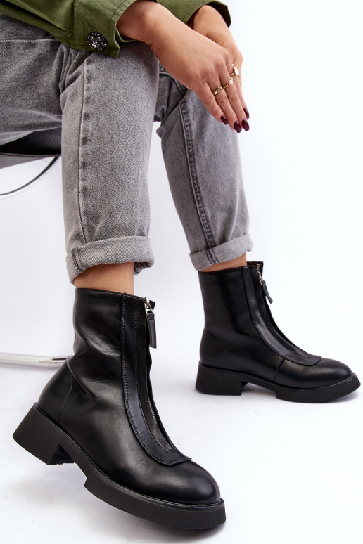 Bottines à talons larges avec fermetures éclair de couleur noire Elkasa Bottines à talons larges avec fermetures éclair de couleur noire Elkasa
