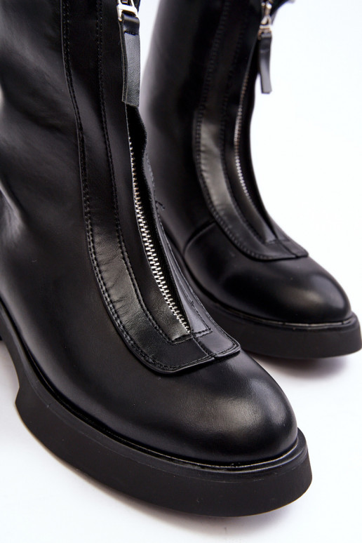 Bottines à talons larges avec fermetures éclair de couleur noire Elkasa Bottines à talons larges avec fermetures éclair de couleur noire Elkasa