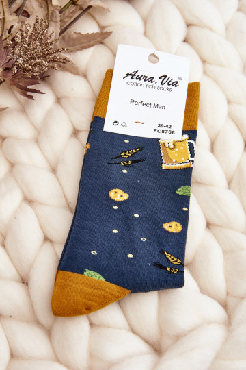 chaussettes à motifs bleu foncé