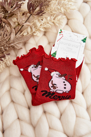 Chaussettes de Noël brillantes avec bonhommes de neige en rouge 2